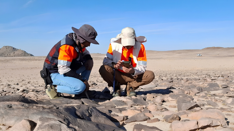 Mining exploration process showing geologists conducting geological mapping, drone geophysical surveys, diamond core drilling, and core sample logging before resource estimation in Indonesia